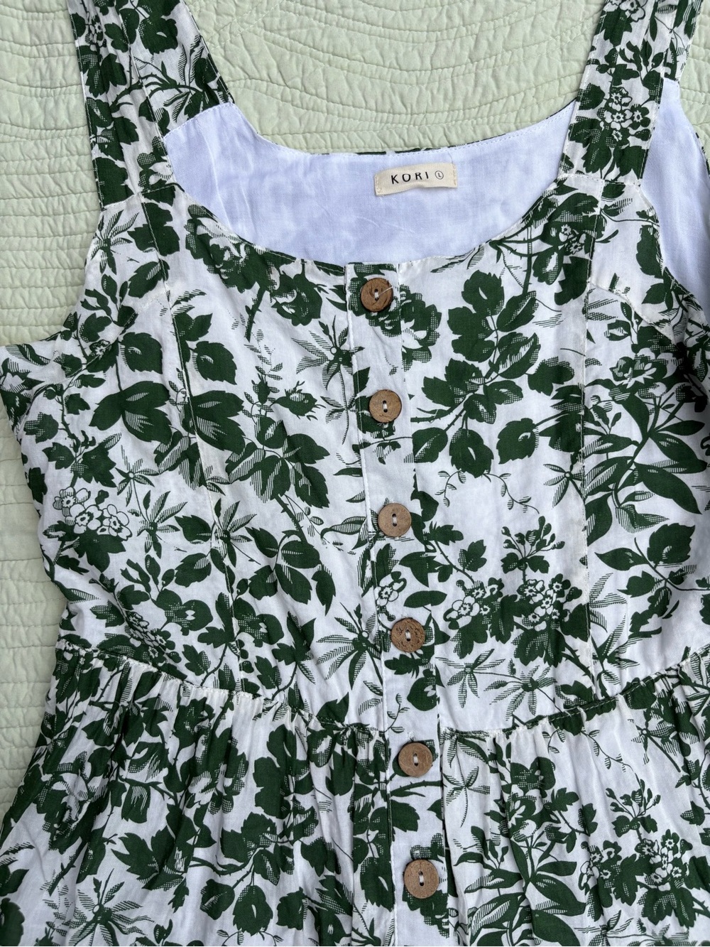 KORI Green Floral Button-Front Woman’s Dress size L